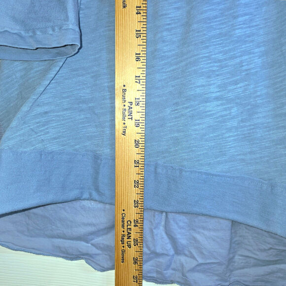 Sundance Mix Media Blouse 3/4 Sleeve Peplem Sz Large Blue Faux Button Back - Picture 11 of 12